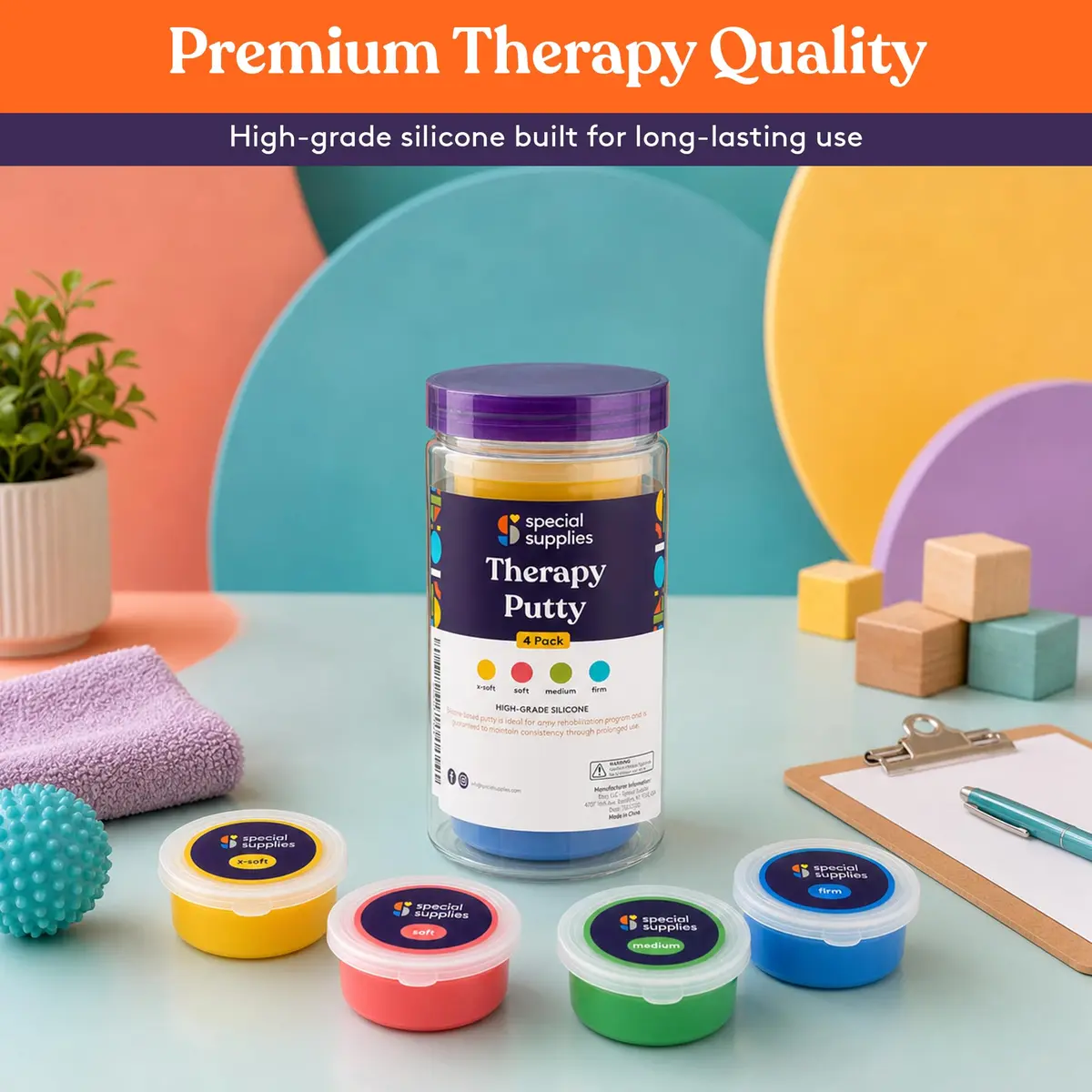 Special Supplies Therapy Putty Kit - 4 Strengths, 3 oz Each Primary Colors | Resistive Hand Exercise & Stress Relief - view 8