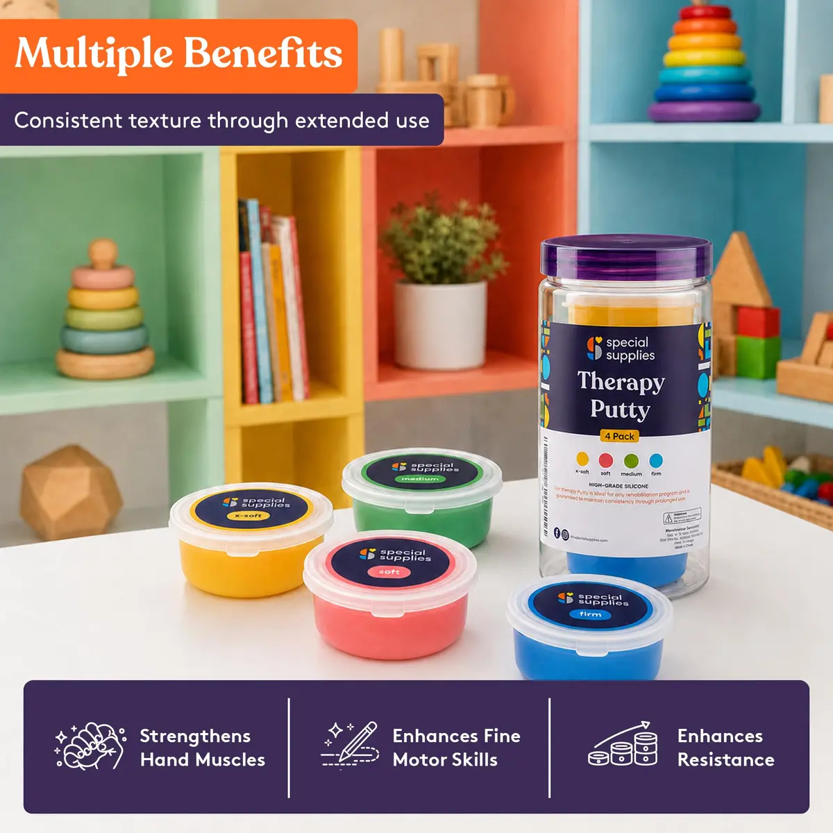 Special Supplies Therapy Putty Kit - 4 Strengths, 3 oz Each Primary Colors | Resistive Hand Exercise & Stress Relief - view 3