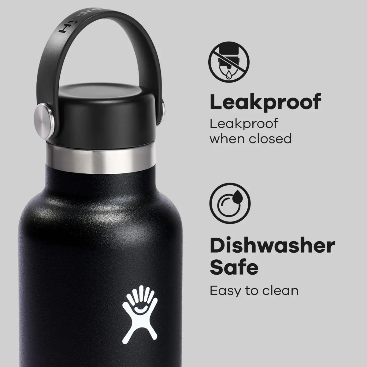 Hydro Flask Standard Mouth 21 Oz Water Bottle - Black | Insulated Stainless Steel, Leakproof - view 4