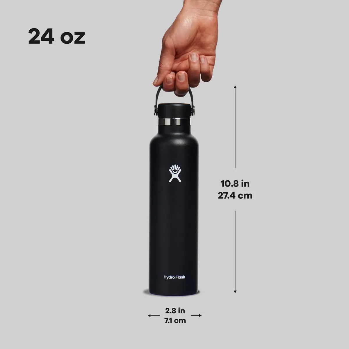 Hydro Flask Water Bottle - Insulated Stainless Steel - Non Spill, Leakproof in 24 Oz Black | Keeps drinks cold 24h, hot 12h, cupholder compatible - view 7