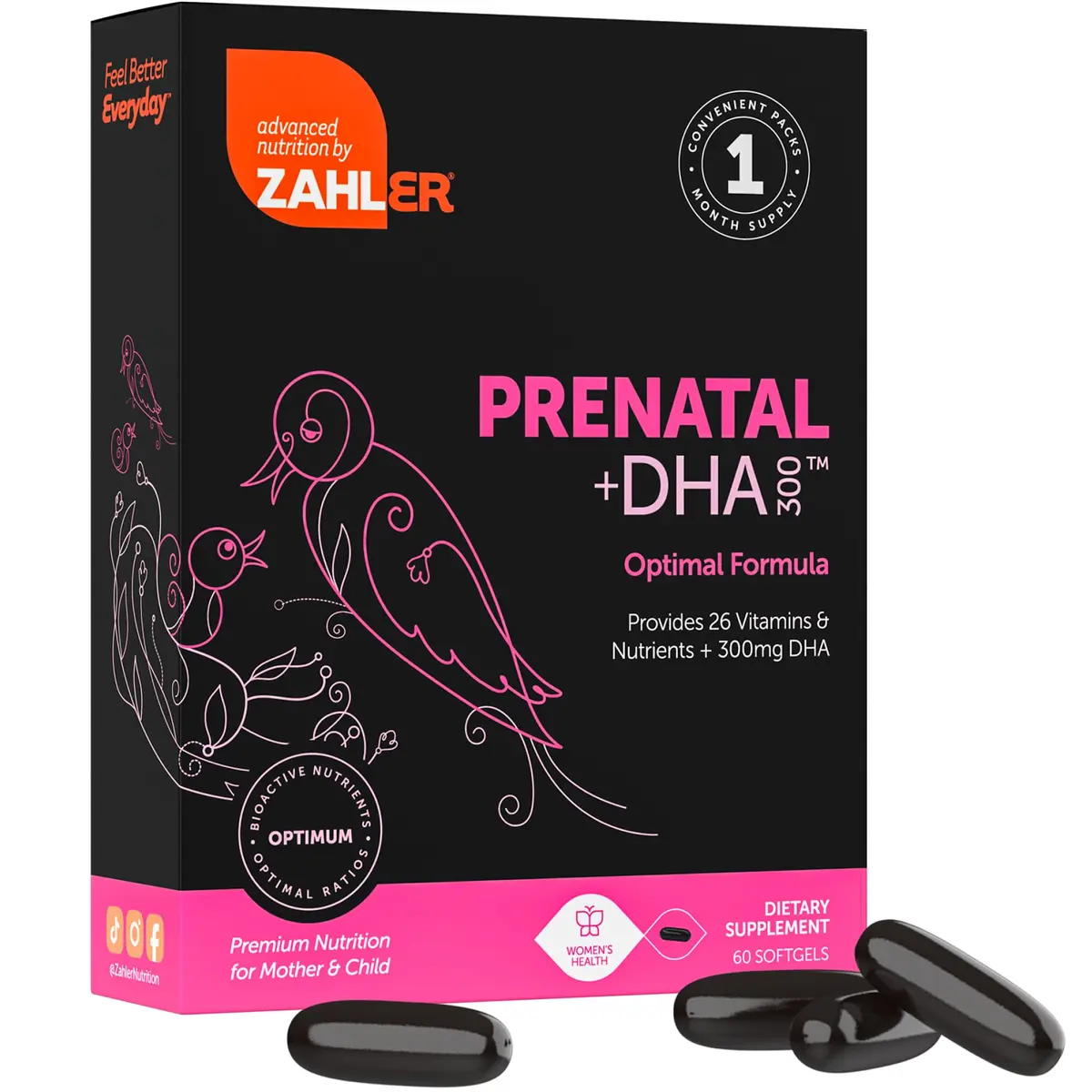 Zahler Prenatal +DHA 300 - Prenatal Vitamin with Methylated Folate & DHA for Pregnant Women - Support for Mom & Baby - 60 Softgels - view 2