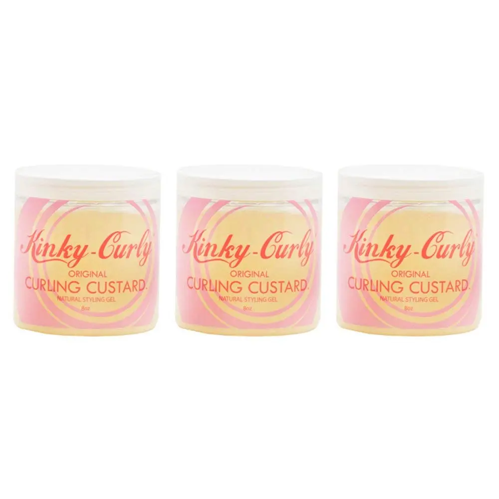 Kinky Curly Original Curling Custard Natural Styling Gel 240ml (8 fl oz) Pack of 3 | Defines Curls with Natural Ingredients - main product image