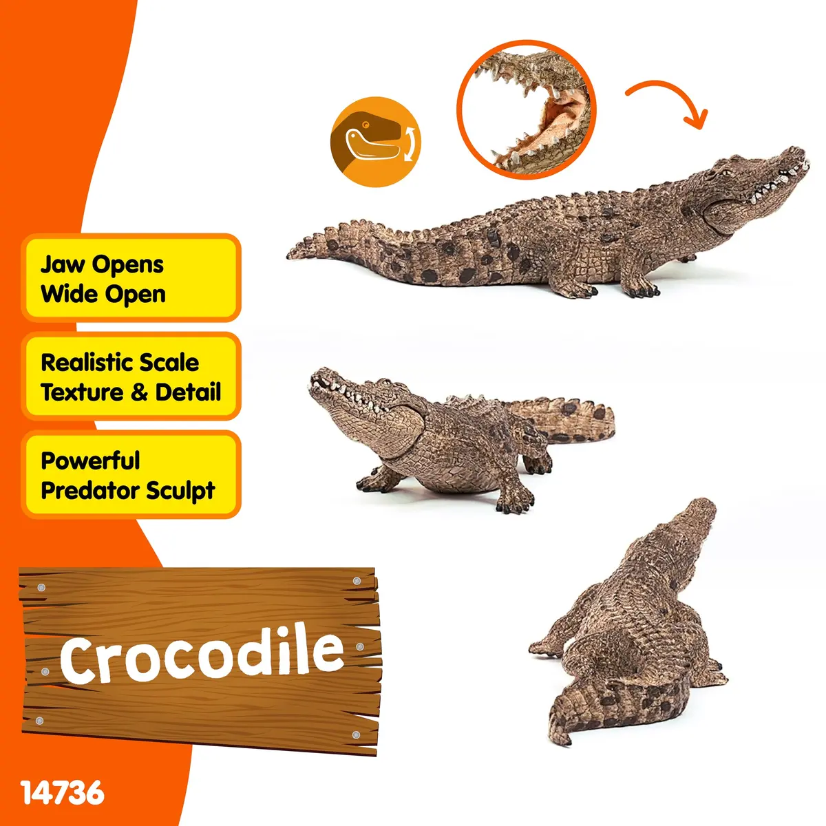 Schleich Wild Life Crocodile Toy Figurine | Realistic Animal Play for Kids 3+ - view 2