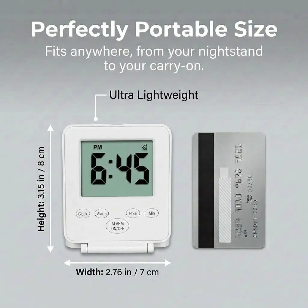 Travelwey Simple Digital Travel Alarm Clock White | Loud Alarm, Snooze, Travel Mode, Battery Powered - view 6