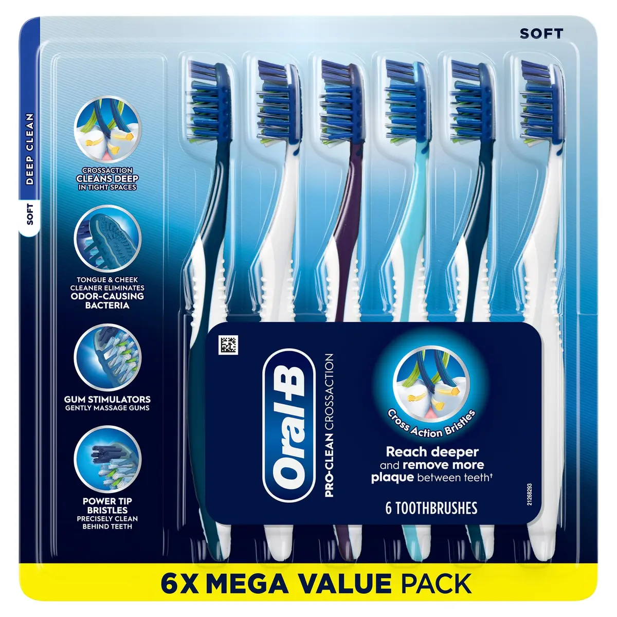 Oral-B Pro Clean Cross Action Toothbrushes, Deep Plaque Removal, 6 Count | Soft Bristles for Deep Clean & Gum Care - view 7