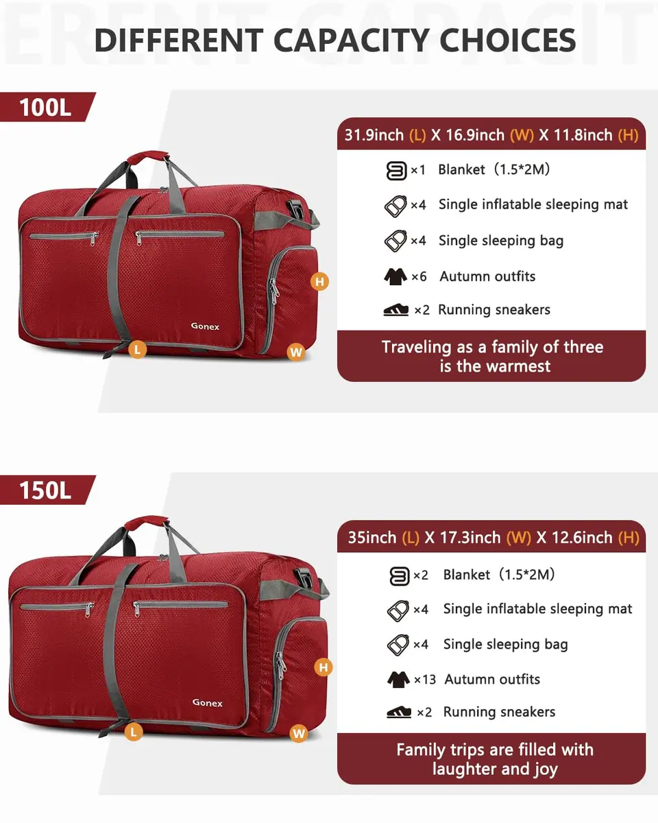 Gonex 60L Foldable Travel Duffle Bag with Shoe Compartment, Lightweight | 60L Capacity, Water-Resistant, Compact & Durable - view 6