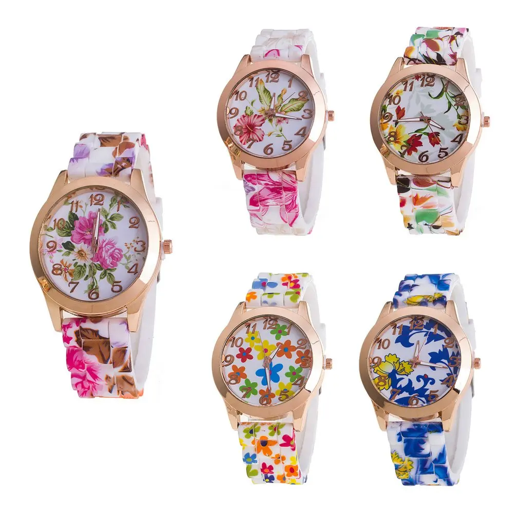 CdyBox Women Ladies Floral Dial Silicone Band Analog Watches Rose Gold Tone Numbers | Elegant Gift for Her - main product image