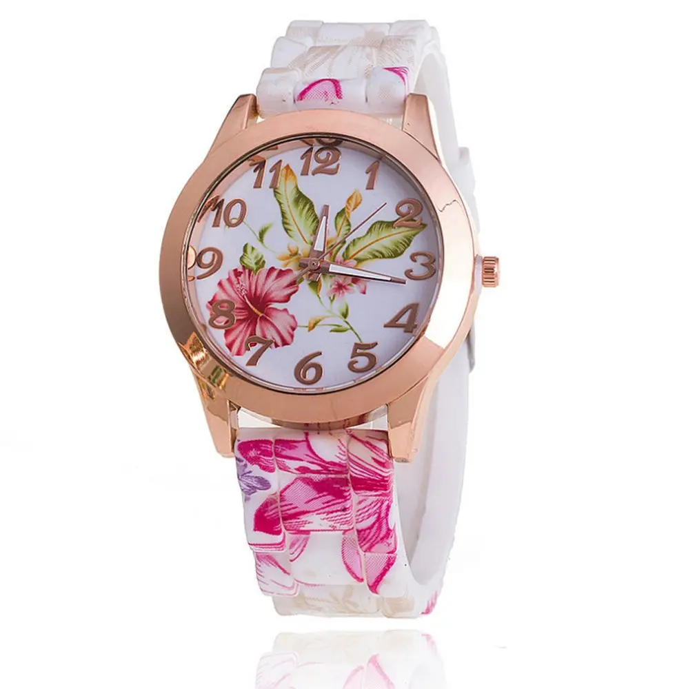 CdyBox Women Ladies Floral Dial Silicone Band Analog Watches Rose Gold Tone Numbers | Elegant Gift for Her - view 2