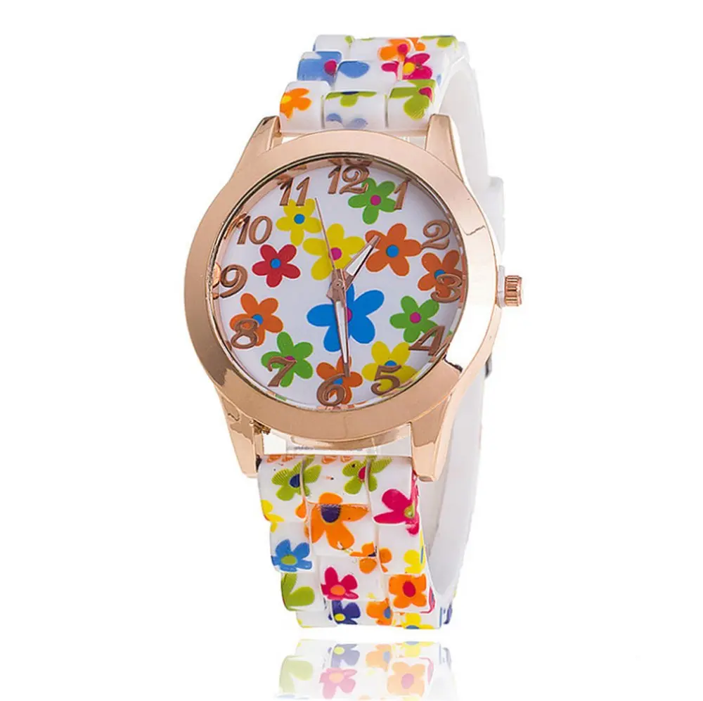 CdyBox Women Ladies Floral Dial Silicone Band Analog Watches Rose Gold Tone Numbers | Elegant Gift for Her - view 3