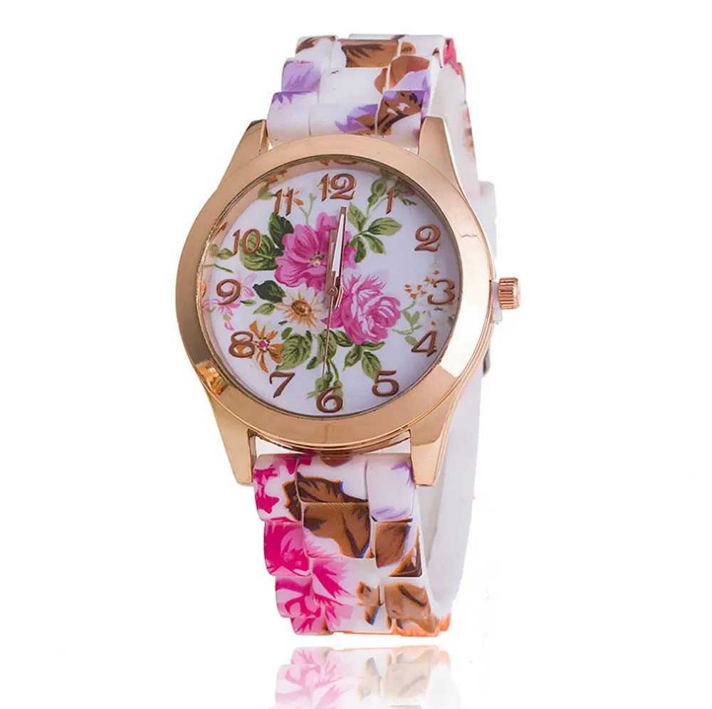 CdyBox Women Ladies Floral Dial Silicone Band Analog Watches Rose Gold Tone Numbers | Elegant Gift for Her - view 4