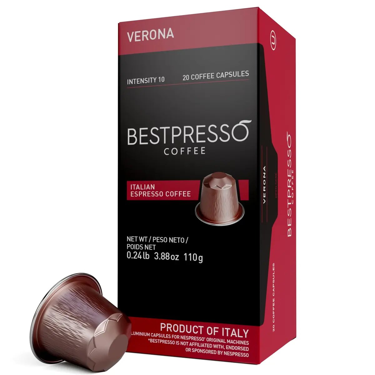 Bestpresso Verona High Intensity Arabica Coffee Capsules | Certified Kosher, 120 Pods in 6 Boxes - main product image