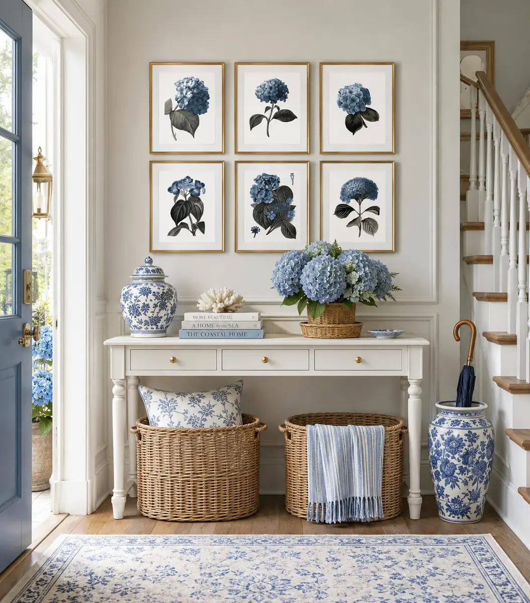 Gnosis Picture Archive Blue Hydrangea Botanical Art Prints Set of 6 (8x10 inch image on 8.5x11 inch paper) | Antique Floral Gallery Wall Decor - view 2