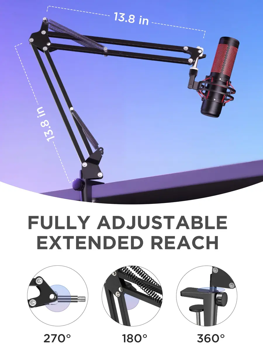 InnoGear Microphone Boom Arm Stand for Blue Yeti Fifine HyperX | Adjustable, Heavy-Duty Steel, Space-Saving Design - view 3