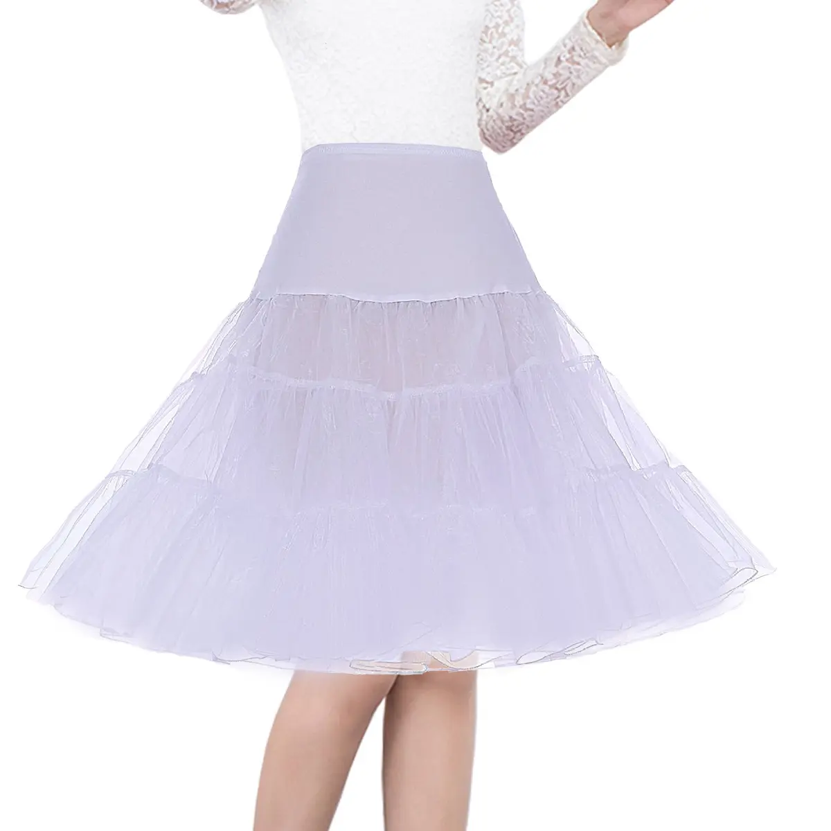 Shimaly Women's 50s Vintage Rockabilly Petticoat 26" Length Net Underskirt (M-L,White) | Adjustable Fluff for 50s Style - main product image