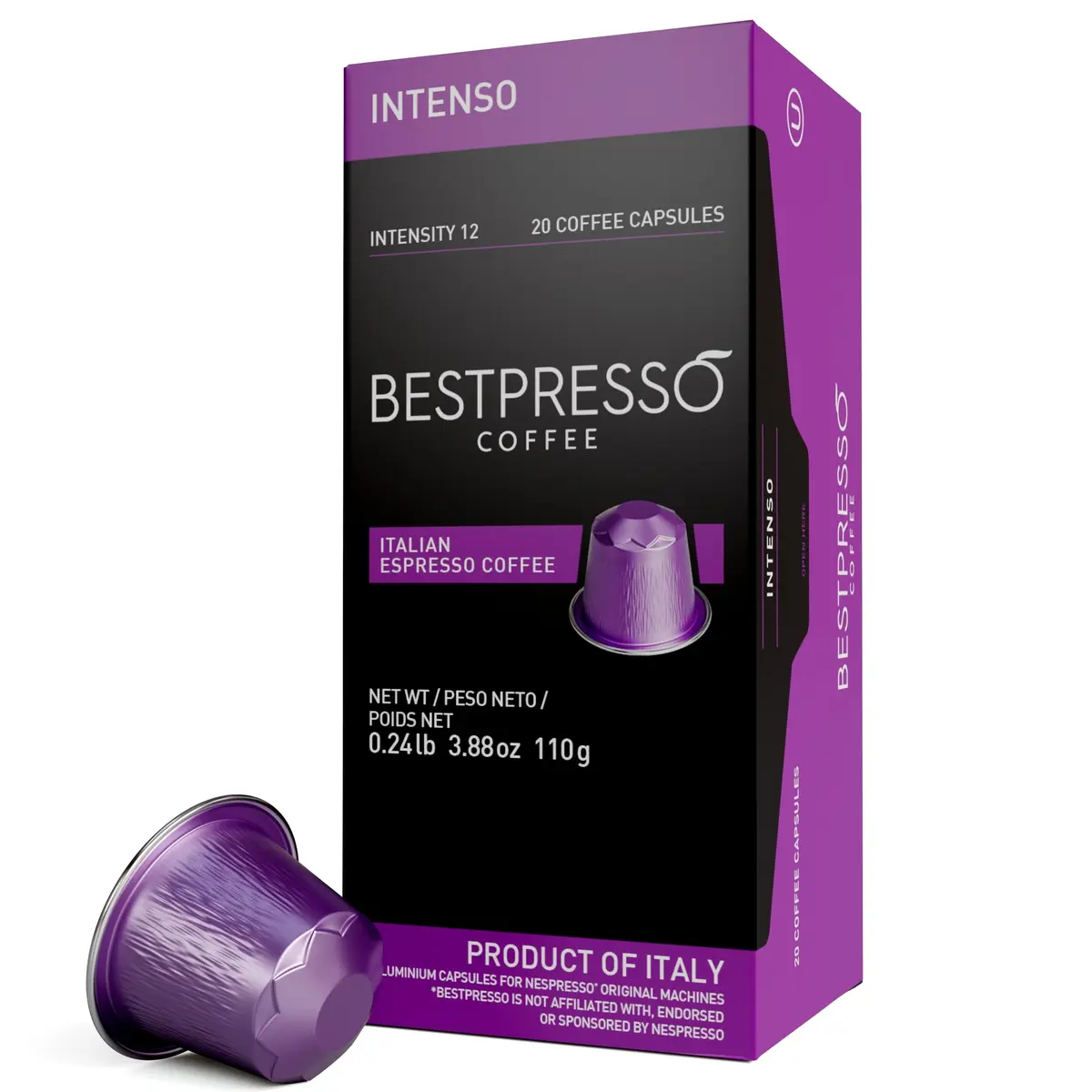 Bestpresso Coffee for Nespresso Original Machine 120 Aluminum Pods | Certified Genuine Espresso Intenso Blend - main product image