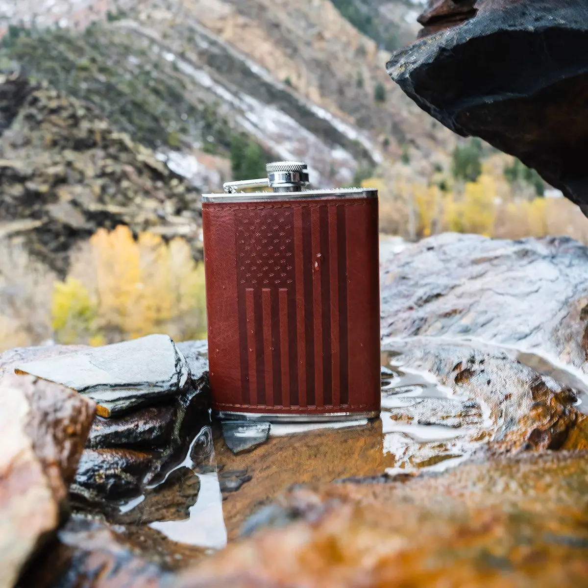 Future Hydrate Leather American Flag Hip Flask 8oz | Leak Proof Food Grade Stainless Steel - view 8
