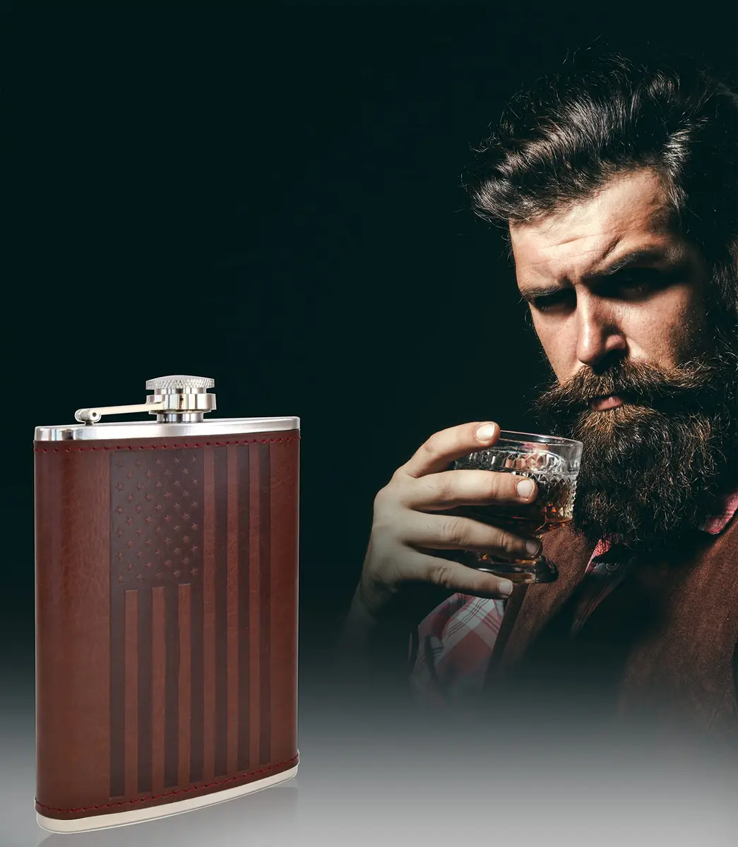 Future Hydrate Leather American Flag Hip Flask 8oz | Leak Proof Food Grade Stainless Steel - view 9