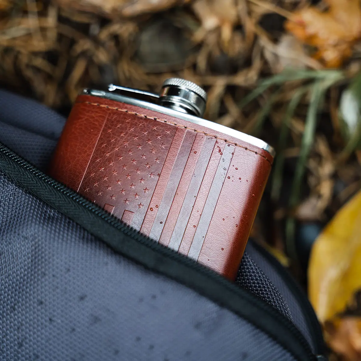 Future Hydrate Leather American Flag Hip Flask 8oz | Leak Proof Food Grade Stainless Steel - view 2