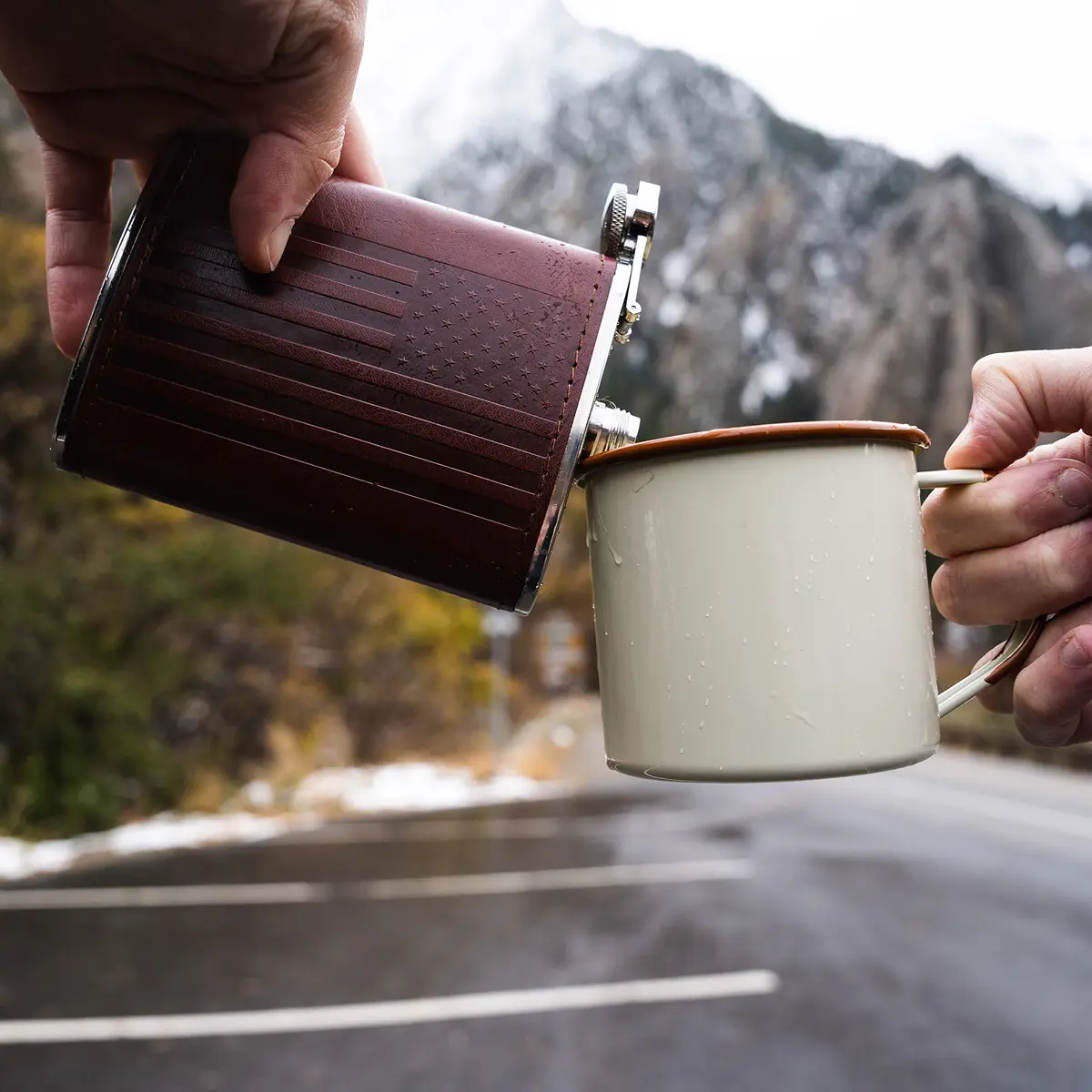 Future Hydrate Leather American Flag Hip Flask 8oz | Leak Proof Food Grade Stainless Steel - view 3