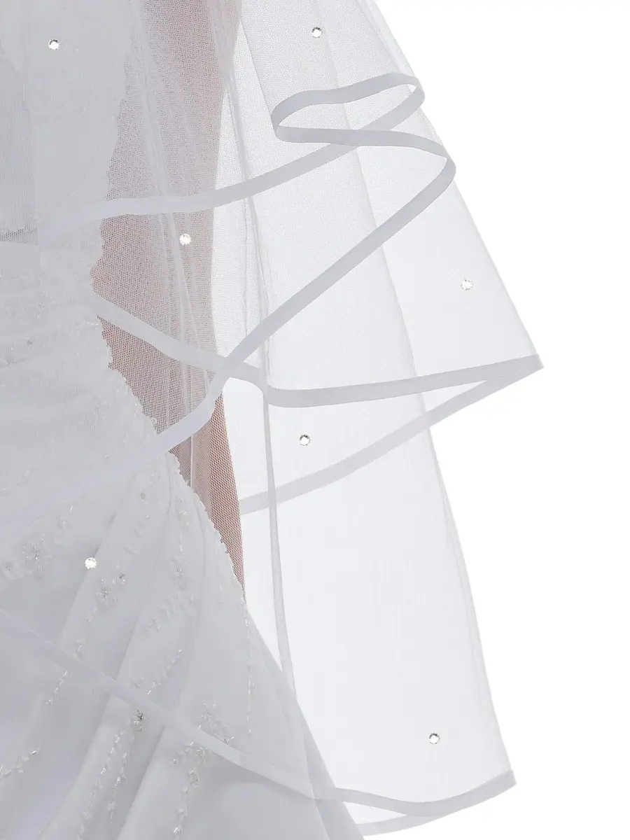 SAMKY Bridal Veil Fingertip Length 36" | Crystal Ribbon Edge, Rhinestones, Metal Comb - view 3