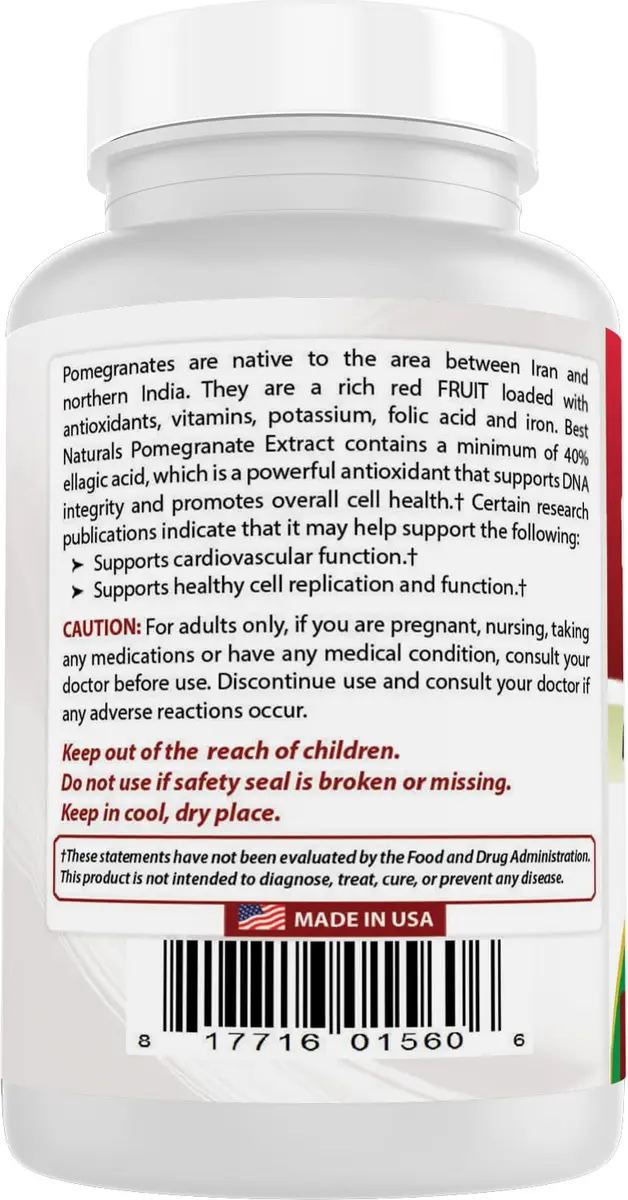 Best Naturals Pomegranate Extract 250 mg 120 Capsules | Antioxidant Support for Adults in India - view 7
