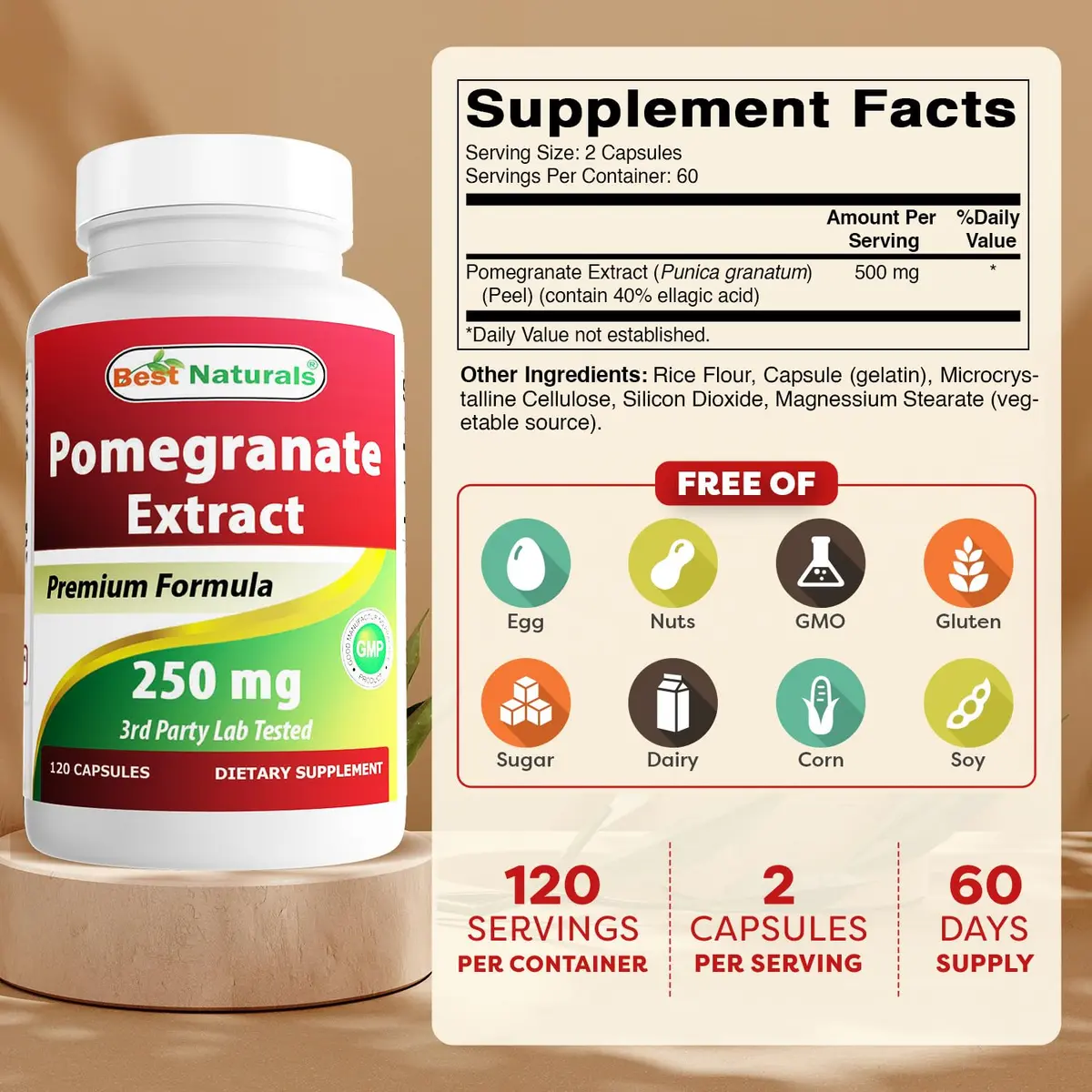 Best Naturals Pomegranate Extract 250 mg 120 Capsules | Antioxidant Support for Adults in India - view 2