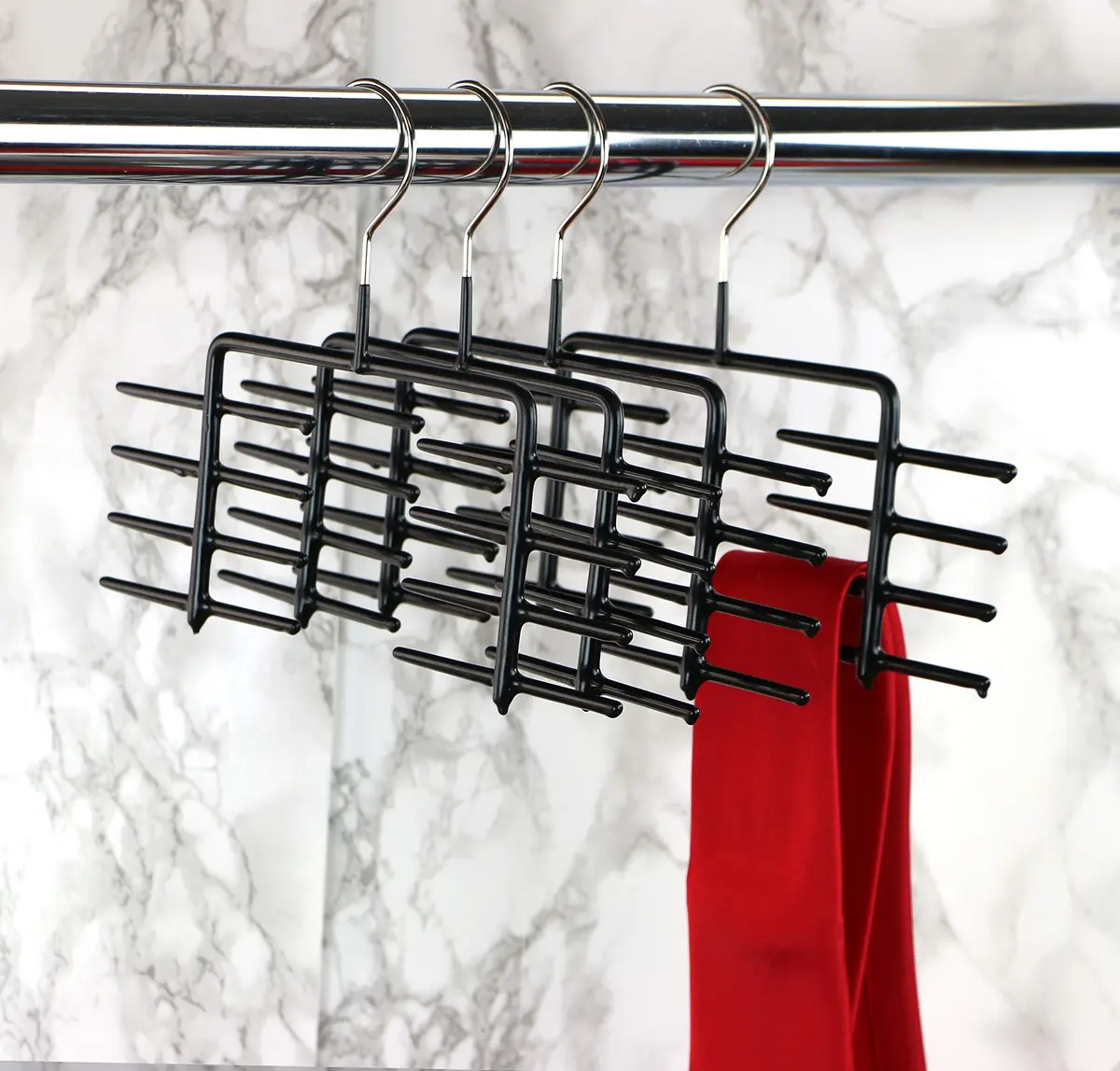 MAWA Clothes Hanger Set of 2 | Space Saving Non-Slip Design, 16 Tie Capacity, Black - view 3