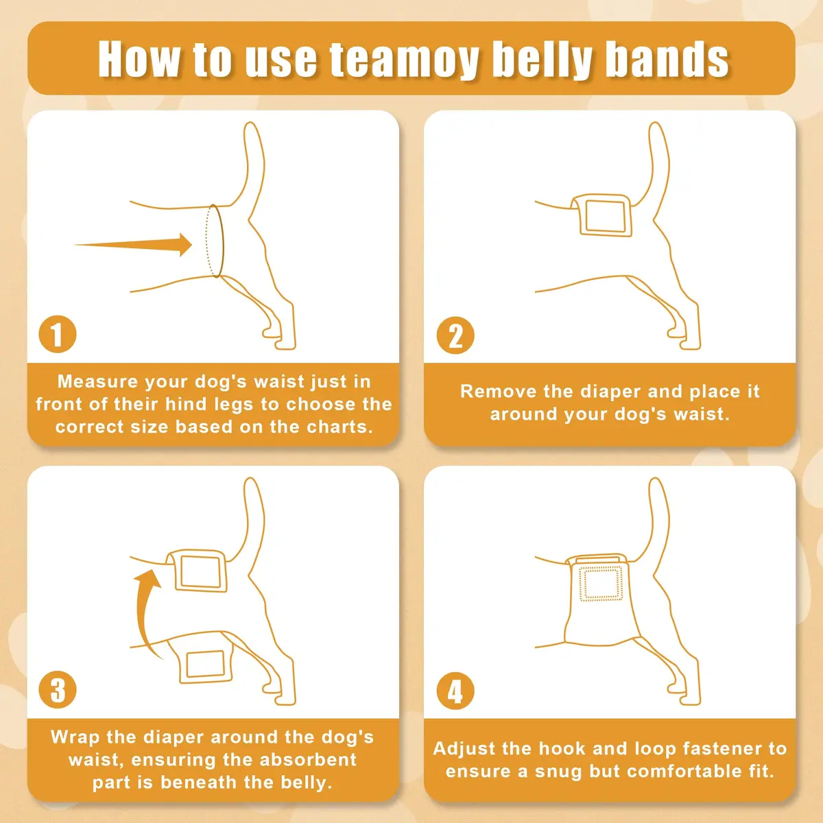 Teamoy Male Dog Belly Band, Reusable Wrap Dog Diapers L1 (3-Pack, 16"-20" Waist) - view 4