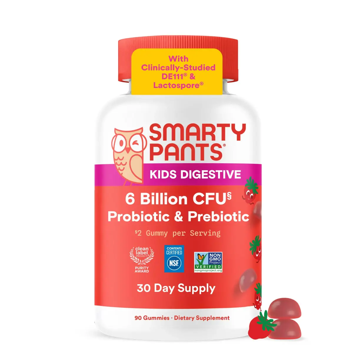 SmartyPants Kids Probiotic & Prebiotic Gummies Strawberry 60 Count (30 Day Supply) | Clinically Studied for Digestive Health & Immune Support - main product image