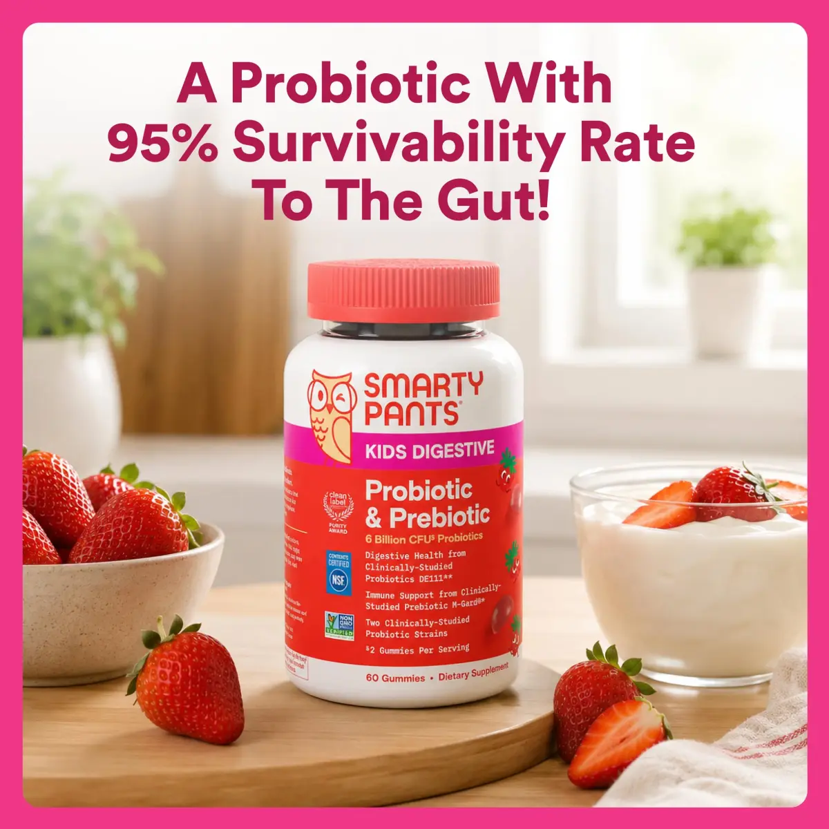 SmartyPants Kids Probiotic & Prebiotic Gummies Strawberry 60 Count (30 Day Supply) | Clinically Studied for Digestive Health & Immune Support - view 7