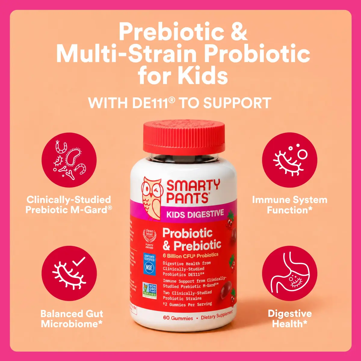 SmartyPants Kids Probiotic & Prebiotic Gummies Strawberry 60 Count (30 Day Supply) | Clinically Studied for Digestive Health & Immune Support - view 3