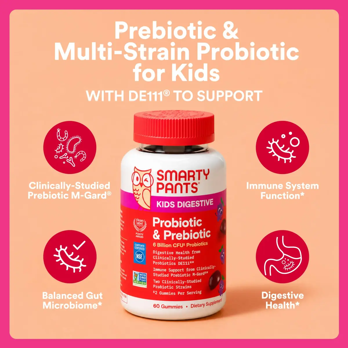 SmartyPants Kids Probiotic & Prebiotic Gummies Grape 60 Count (30 Day Supply) | Clinically Studied for Digestive & Immune Support - view 2