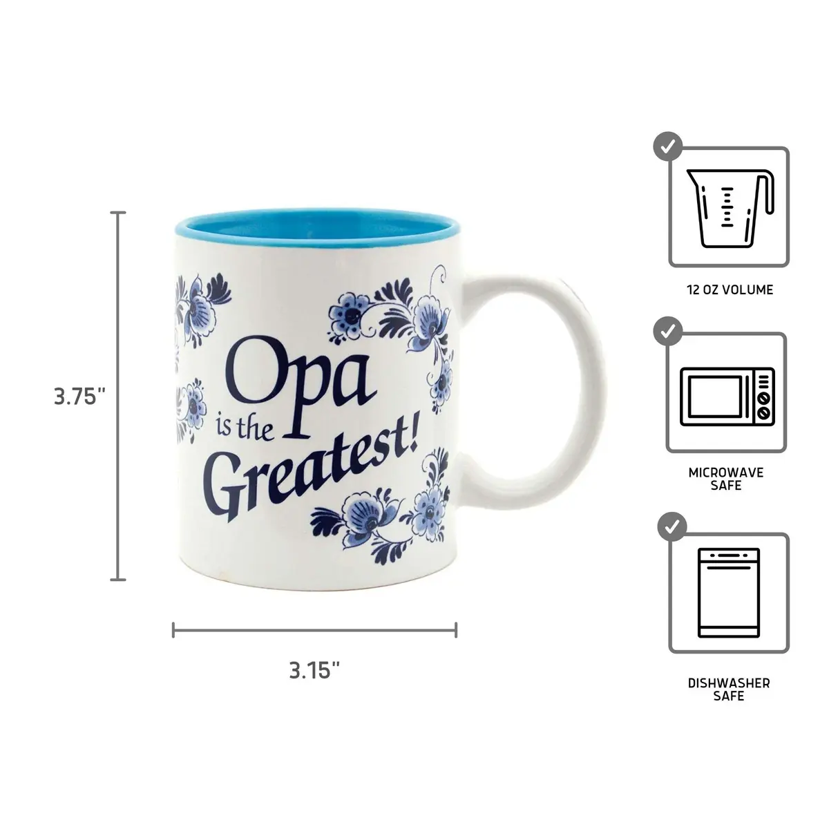 Essence of Europe Gifts Blue Ceramic Coffee Mug 355ml (12 oz) | Opa is the Greatest - view 3