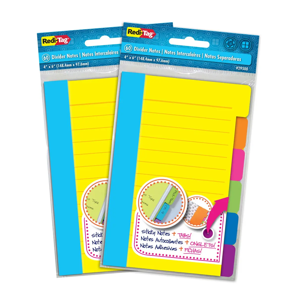 Redi-Tag Divider Sticky Notes 4" x 6" (120 Ruled Notes, 2 Books Per Pack) | Tabbed Lined Notepads for School, Home, Office - main product image