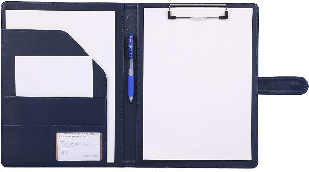 Mymazn Blue Faux Leather Padfolio Clipboard Folder Portfolio with Cover for A4 & Letter Size Refillable Writing Notepad | Holds 50 Sheets - main product image