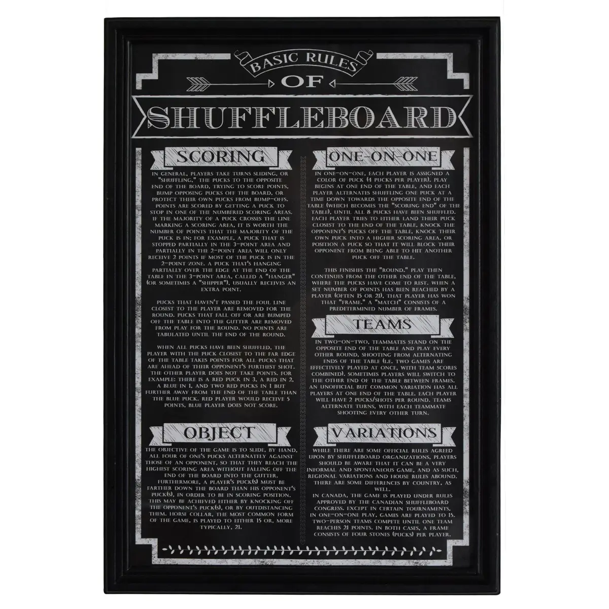 Hathaway Shuffleboard Rules Wall Art, Black | Stylish Game Room Decor with Official Rules (70-120 chars) - main product image