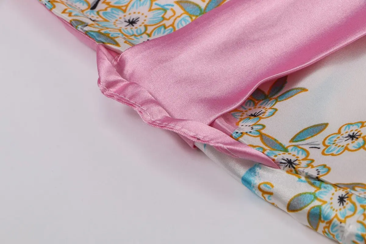 DandyChic Women's Kimono Robe Pagoda Print Imitation Silk Long Style X-Large Pink | Elegant Floral Kimono for Lounge & Sleep - view 3