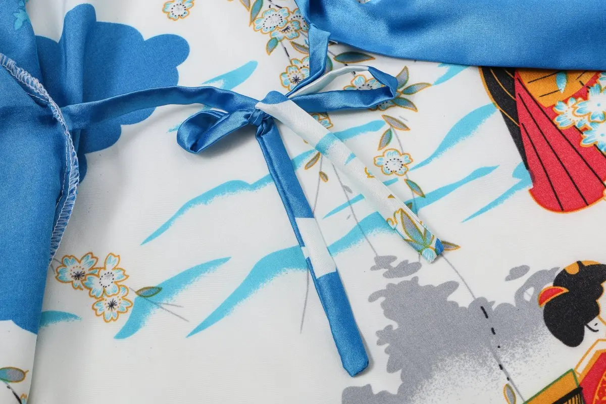 DandyChic Women's Kimono Robe Pagoda Print Imitation Silk Small Blue | Elegant Floral Lounge Wear - view 5