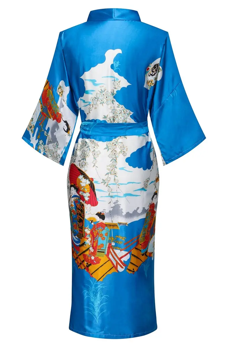 DandyChic Women's Kimono Robe Pagoda Print Imitation Silk Small Blue | Elegant Floral Lounge Wear - view 2