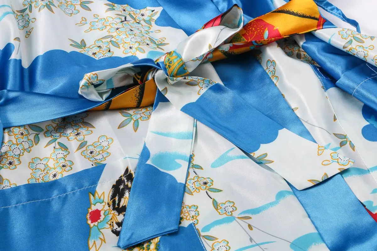 DandyChic Women's Kimono Robe Pagoda Print Imitation Silk Small Blue | Elegant Floral Lounge Wear - view 3