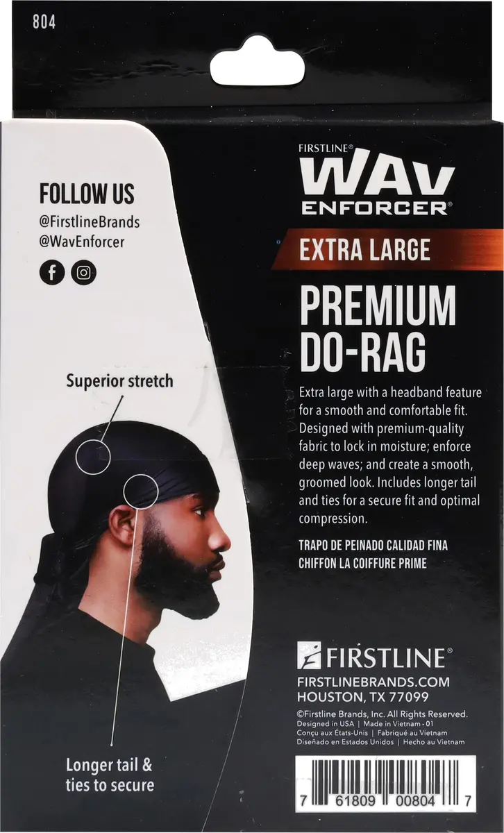 WAV ENFORCER Premium Do-Rag Black | Breathable, Moisture Lock, Extra-Large Band (70-120 chars) - view 2