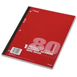 Mead Single Subject Notebook 80 Sheets Wide Margin White | Perforated & Punched - main product image