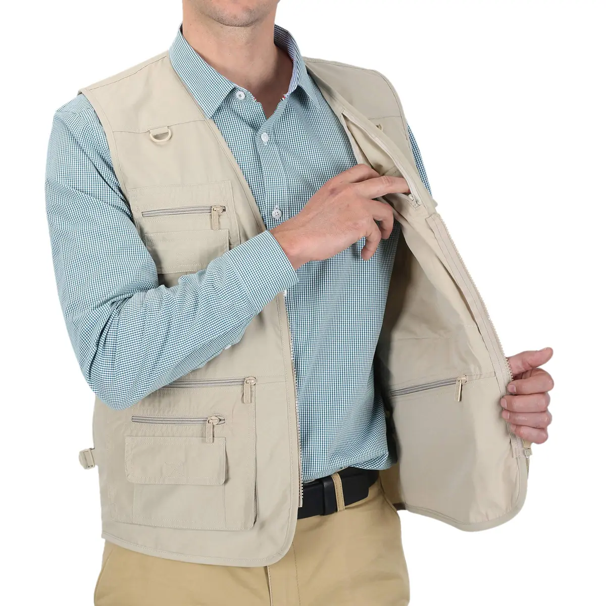 LUSI MADAM Men's Poplin Outdoors Travel Sports Multi-Pockets Work Fishing Vest Small Off-White | Utility & Comfort - view 6