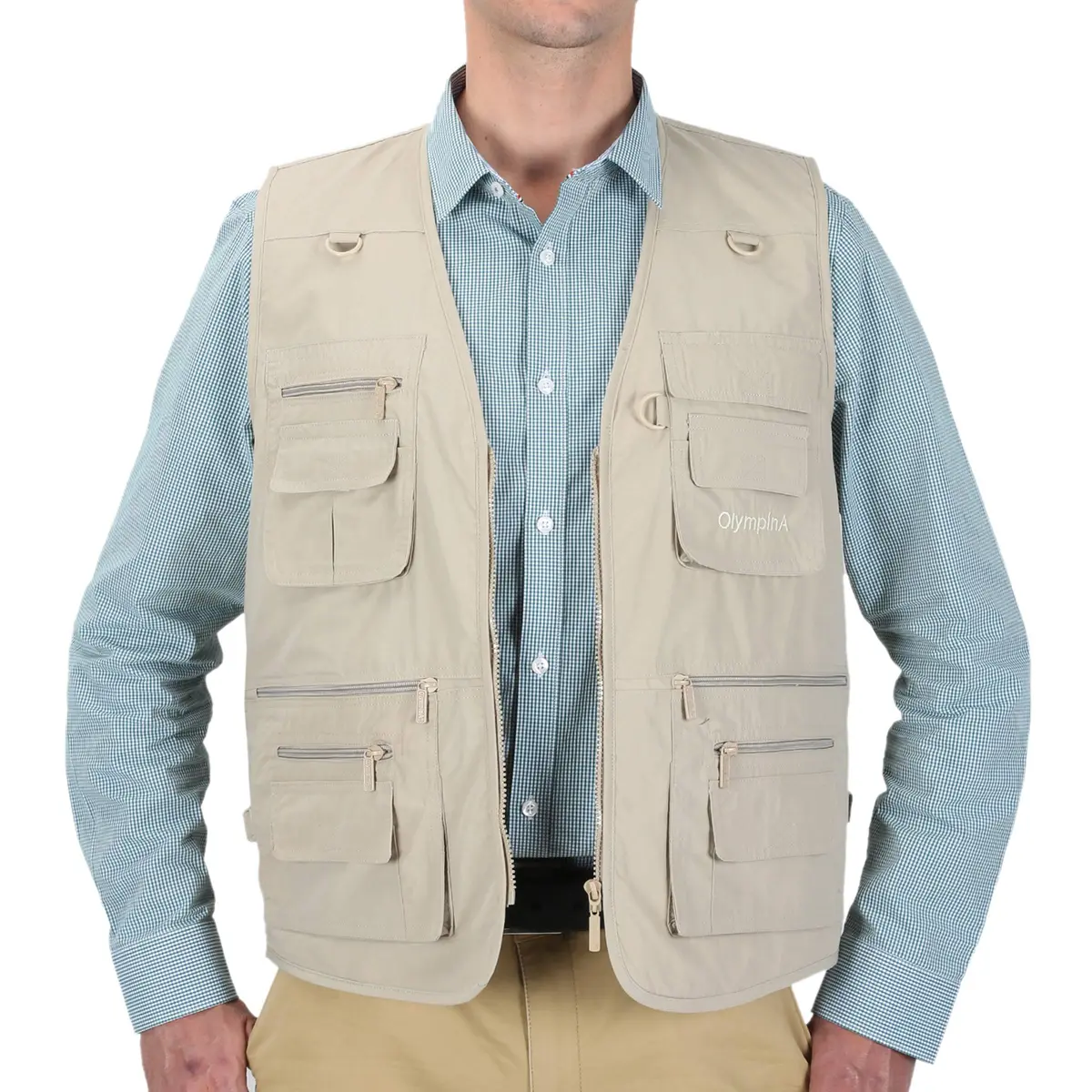 LUSI MADAM Men's Poplin Outdoors Travel Sports Multi-Pockets Work Fishing Vest Small Off-White | Utility & Comfort - view 2