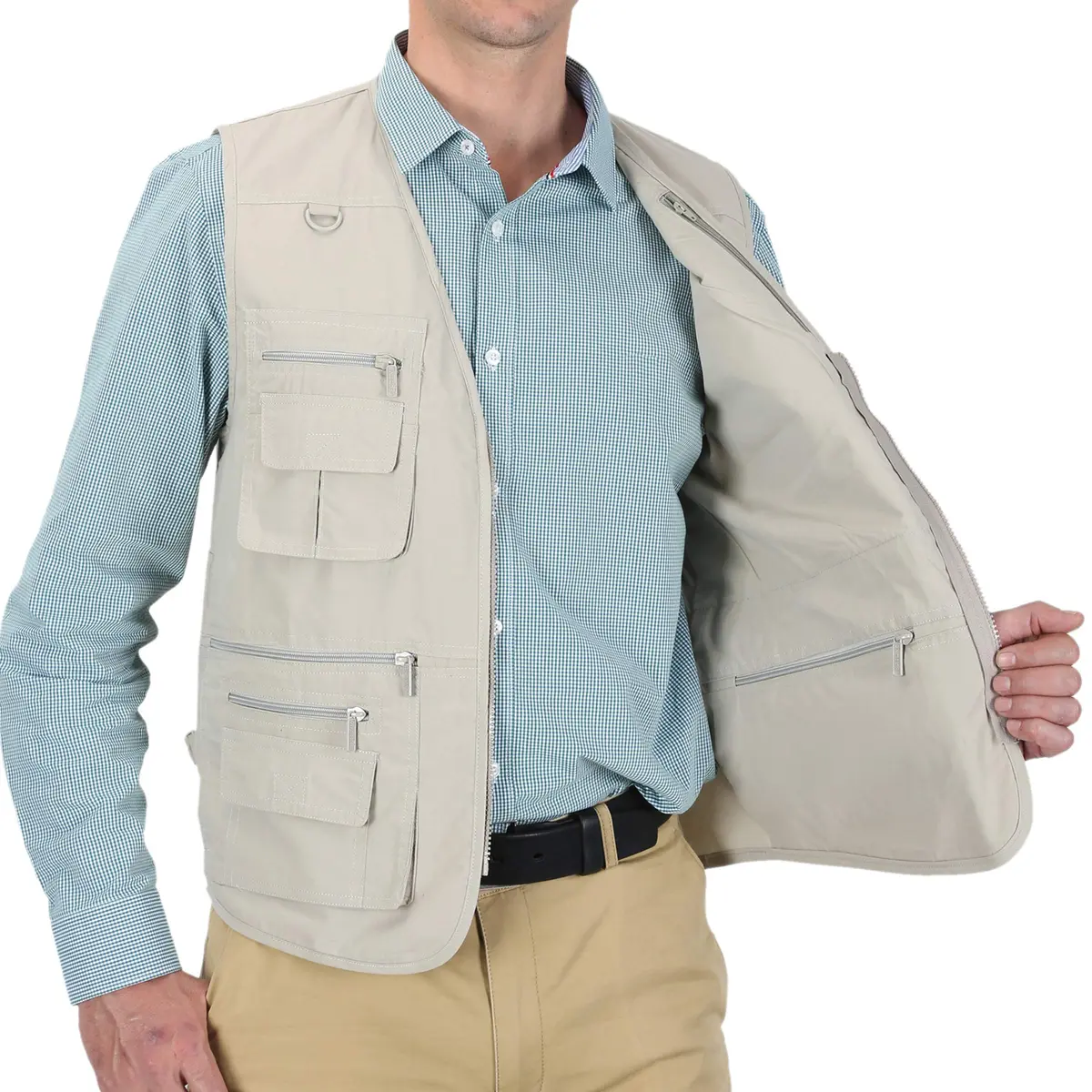 LUSI MADAM Men's Poplin Outdoors Travel Sports Multi-Pockets Work Fishing Vest XX-Large Pale Cyan | Utility & Comfort - view 6