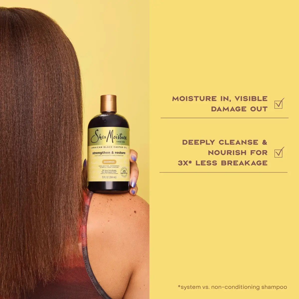 Shea Moisture Strengthen and Restore Shampoo Pure Jamaican Black Castor Oil 384ml (13 fl oz) | Cleanses and Nourishes Damaged Hair - view 5