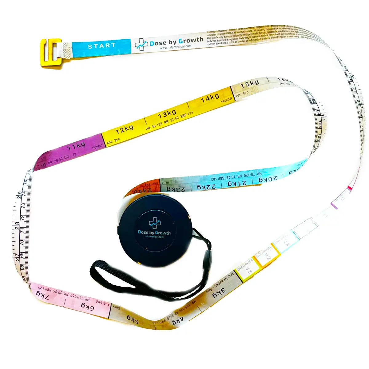 Dose By Growth Pediatric Emergency Length-Based Tape 1.5m (4.9ft) | Broselow Compatible for Accurate Emergency Dosing - main product image