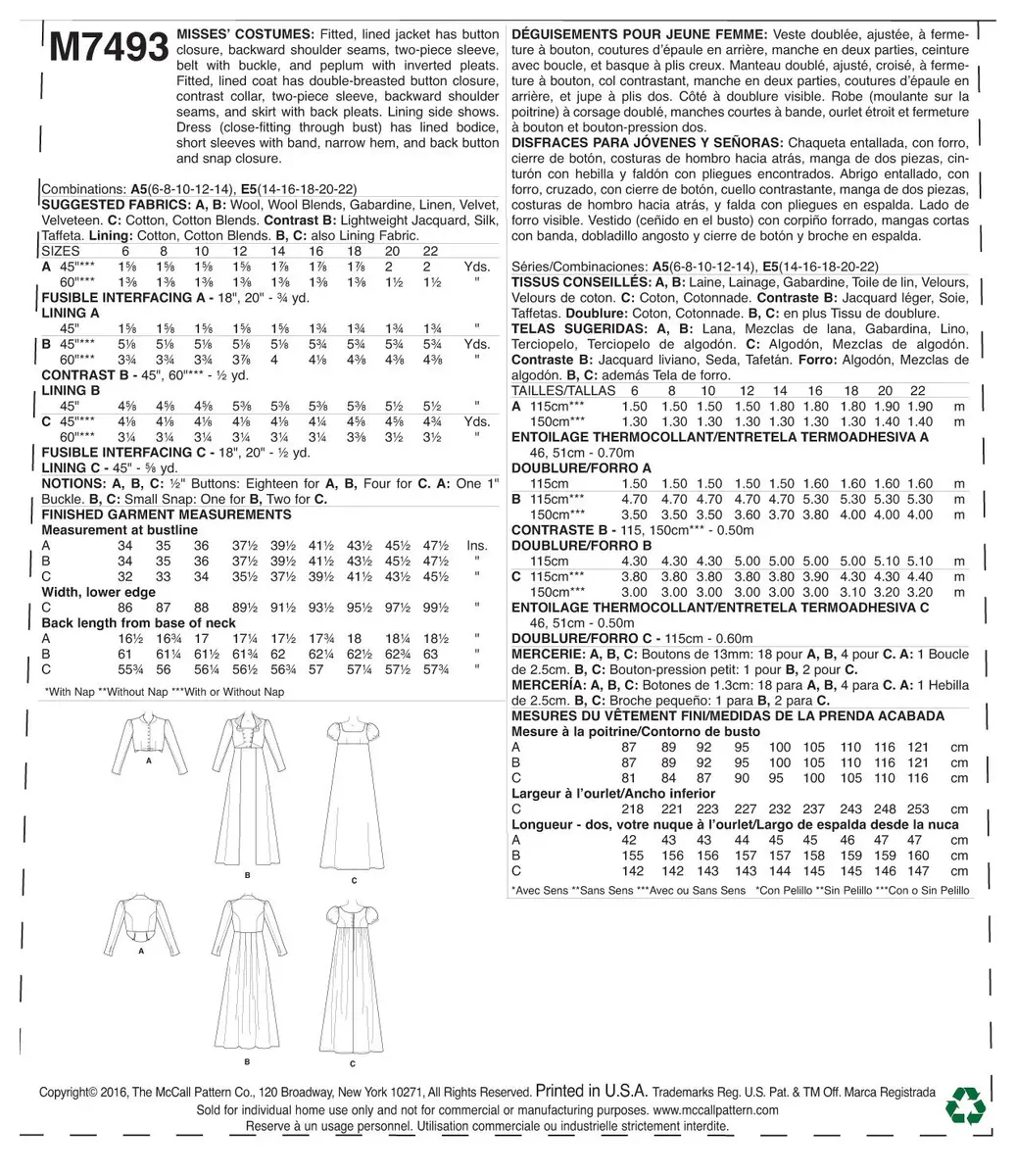 McCall's Patterns M7493 E5 Cropped Jacket, Floor-Length Coat & Dress | Sewing Pattern for Sizes 14-22 - view 2