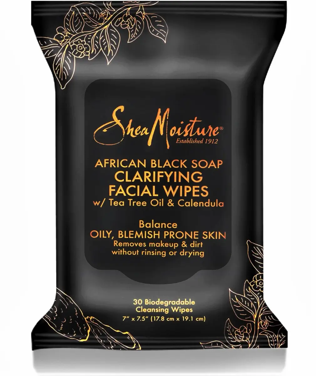 SheaMoisture African Black Soap Clarifying Facial Wipes 30 Count | For Oily, Blemish-Prone Skin - main product image