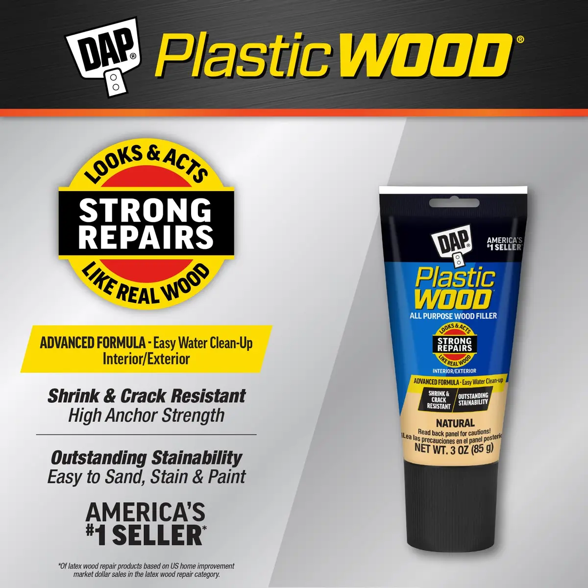 PLASTIC WOOD All Purpose Latex Wood Filler, Natural, 3 Oz | Shrink & Crack Resistant - view 2